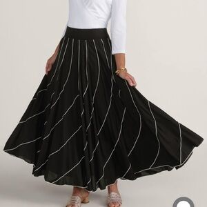 Soft Surroundings Black A-Line Skirt with White Stripes